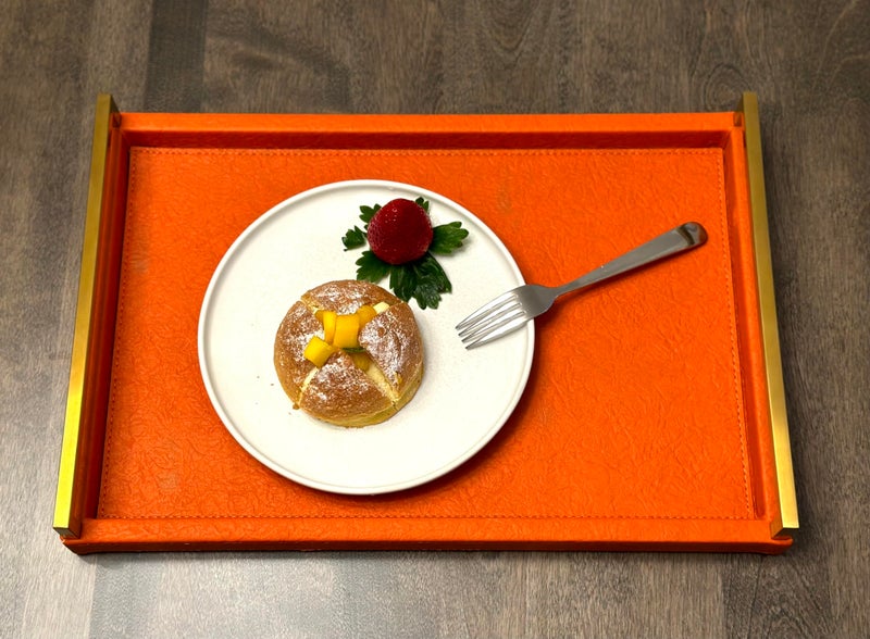 WV Havana Orange PU Leather Serving Tray with Gold Leaf Metal Handles - Decorative Coffee Table Tray - Image 3